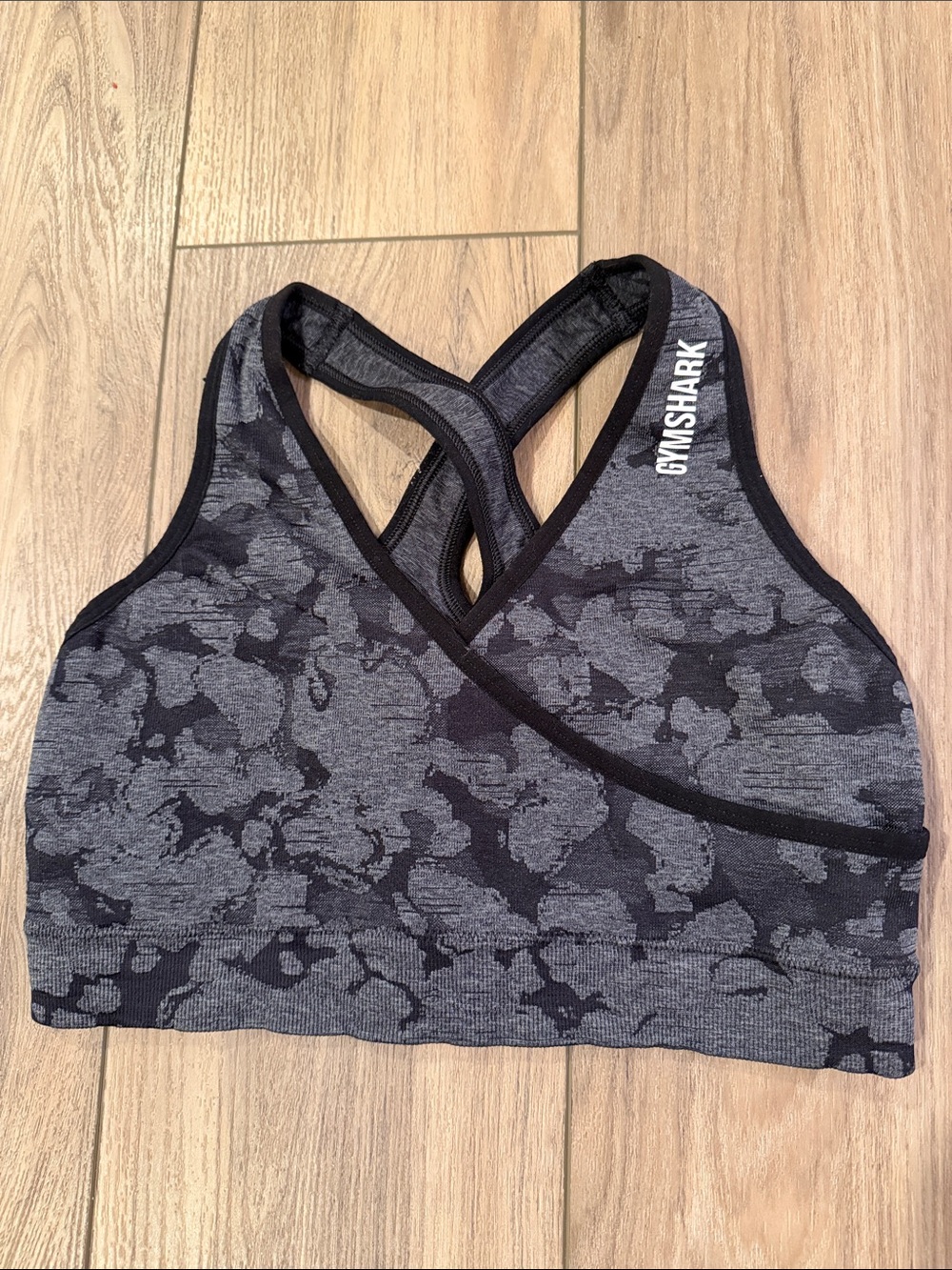 Gymshark Gray Camo Crossback Seamless Sports Bra